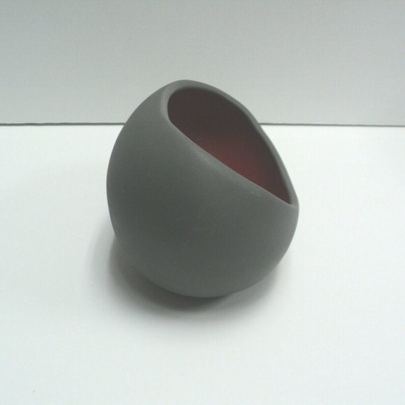 Tea Light Votive Holder 4.75" Ceramic Gray & Red Handmade in the Philippines NEW - Picture 2 of 5